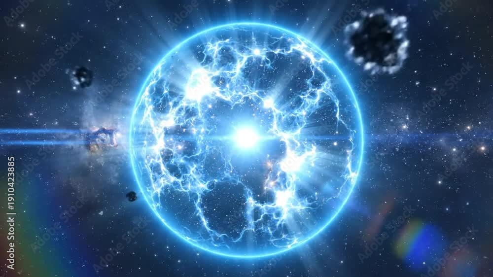 Cosmic explosion in deep space with bright energy bursts emitting from ...