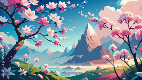 spring landscape with cherry blossom