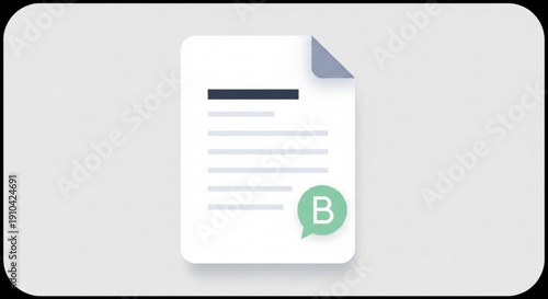 Document with green speech bubble icon on gray background representing communication and information