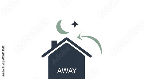 Dark house icon with away sign and moon star at night sky
