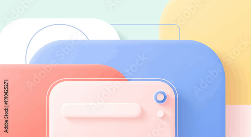 Abstract composition of rounded geometric shapes in soft pastel colors