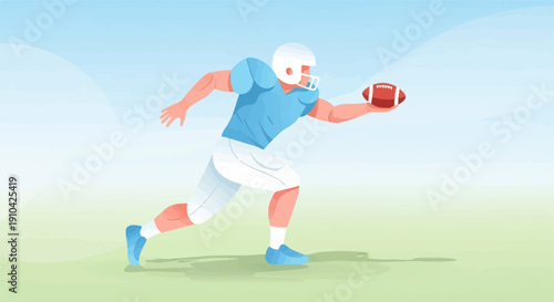 Athletic man in a blue uniform running with an American football