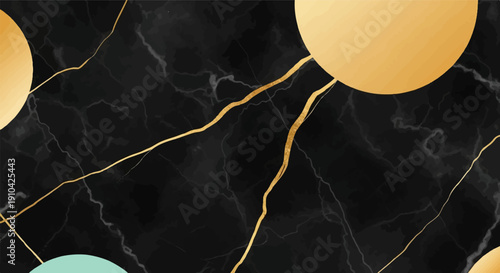 Black marble texture with gold veins and circular accents