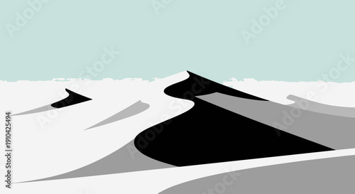 Abstract minimalist depiction of dark sand dunes under a pale sky