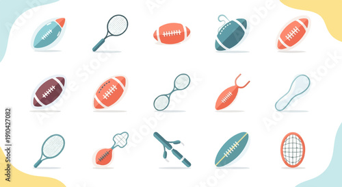 Assortment of sports equipment and balls in various colors