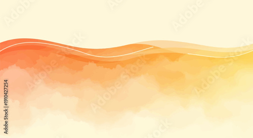 Abstract watercolor wash with flowing orange, yellow, and peach hues