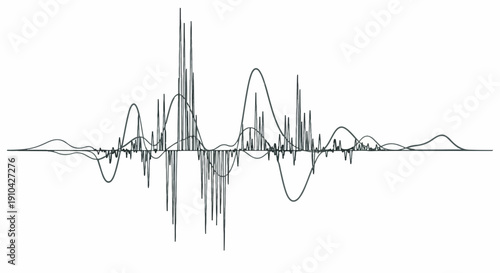 Abstract waveform graph with sharp peaks and smooth curves on a white background