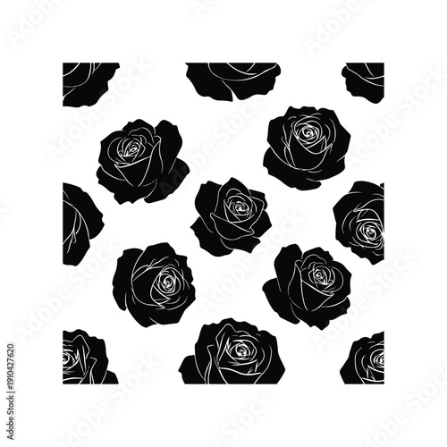 Balanced Grid Style Rose Black Silhouette Clean Floral Vector
