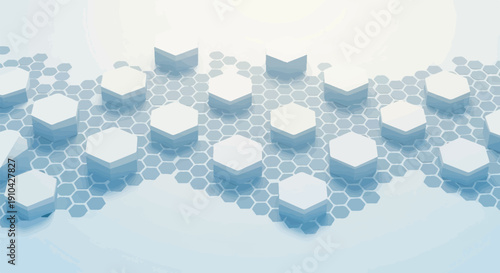 Abstract geometric pattern of raised white hexagons on blue honeycomb