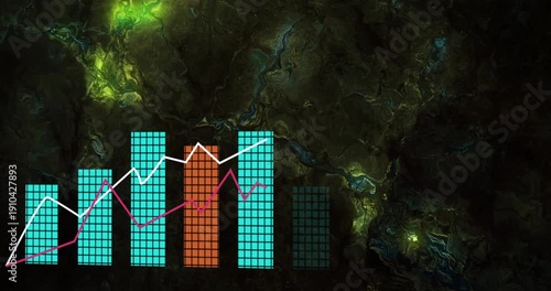 Pink triangle appearing, slant guides extending, grid chart forming right, lines tracing growth