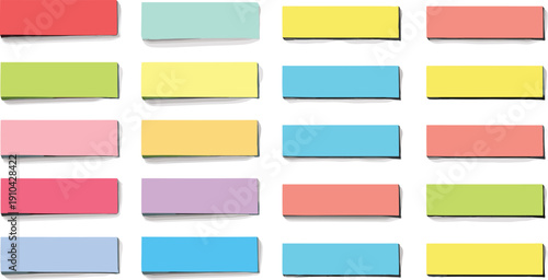 Colorful Collection of Blank Sticky Notes and Adhesive Office Tabs Isolated on White Background for Business Planning, Reminders, Organization, and Creative Stationery Mockup