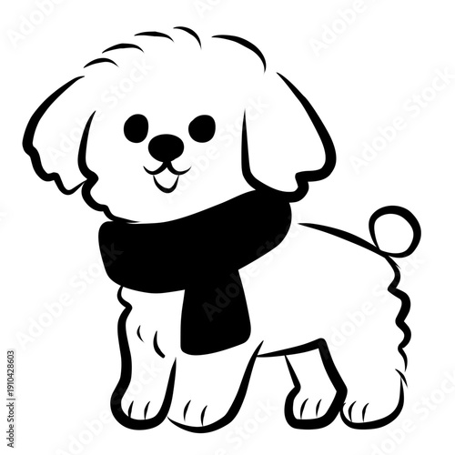 Fluffy Puppy in Cute Line Art for Cozy Winter Theme