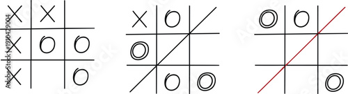 Hand Drawn Tic Tac Toe Game Sketches Featuring Noughts and Crosses XO Symbols Grid Patterns Strategy Competition and Pencil Style Scribble Illustrations for Fun Graphics