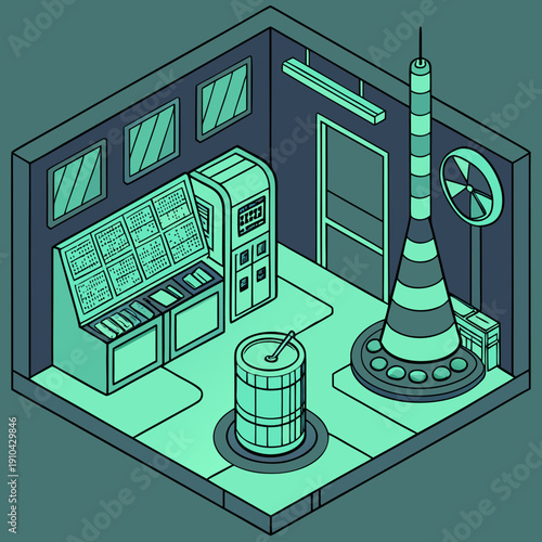 Modern futuristic vector illustration of a green energy innovation laboratory, representing scientific advancement