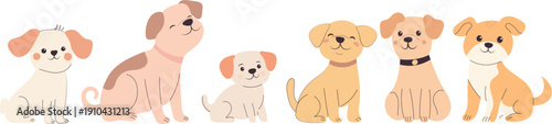 Set of cute dogs in flat style, vector
