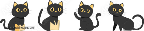 Set of cute black kittens in flat style, vector