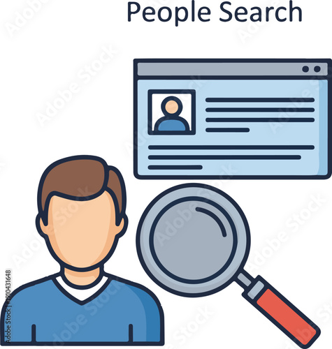 People Search and Recruitment Concept Icon with Magnifying Glass and User Profile