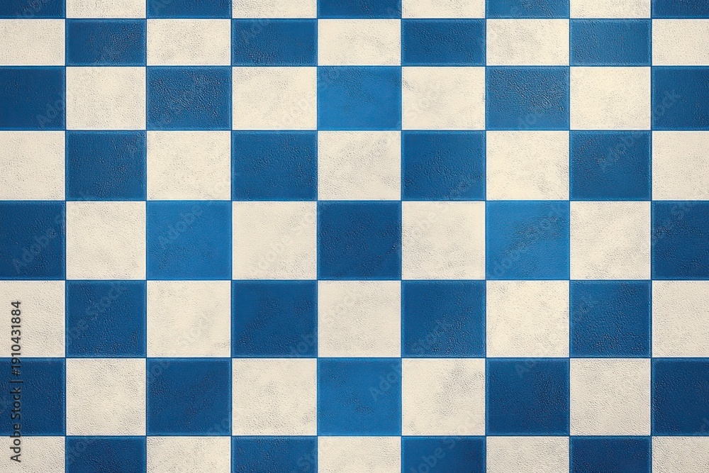 Fototapeta premium blue and white checkerboard of textured square tiles conveying a calm orderly geometric rhythm