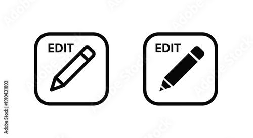 Two distinct icon designs featuring a pencil and the word edit inside rounded squares representing modification tools
