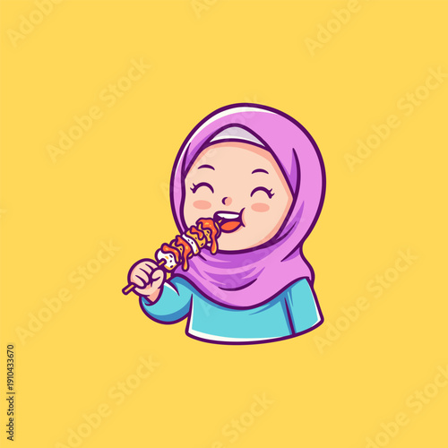 Girl Eating Skewered Food