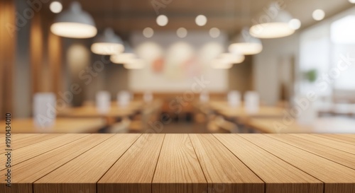 Empty Wooden Table Top with Blurred Restaurant Background