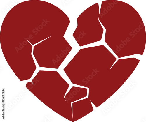 Vector Illustration of a shattered red heart, symbolizing lost love and profound emotional pain, a poignant design perfect for conveying the melancholy side of Valentine's Day