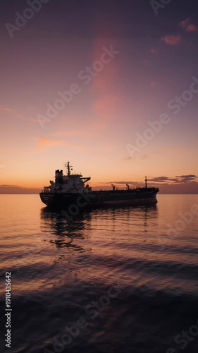 Wallpaper Mural Cargo ship sailing across calm waters at sunset, reflecting vibrant colors on the surface, with a serene sky and distant horizon creating a tranquil maritime scene, shadow fleet tanker, calm sea Torontodigital.ca