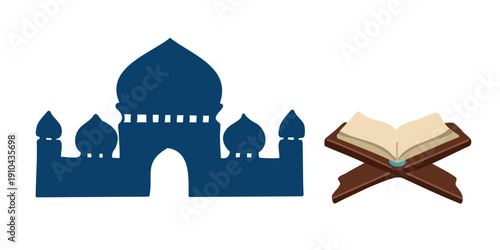 islamic scripture on stand with mosque silhouette isolated
