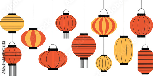 Japanese Paper Lantern Vector Set  Traditional Festival String Decoration