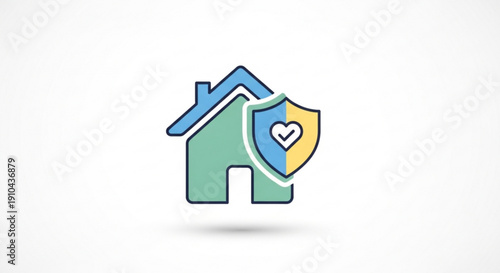 Secure home protection concept with shield and heart symbol for safety and love