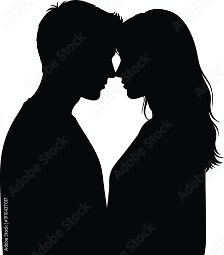 Valentine's Day Vector Illustration of a Couple Silhouette Touching Foreheads Romantic Love