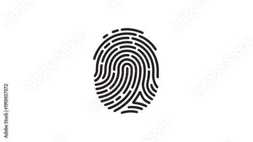 Fingerprint Icon in Simple Minimalist Black Silhouette on White Background for Security Identification