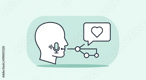 Human head with voice assistant and heart symbol in speech bubble illustration of ai technology and emotional connection