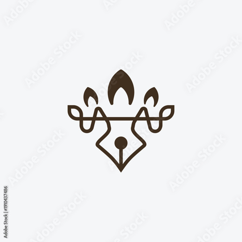 Modern Minimalist Pen Nib Logo with Organic Leaf for Creative Writing and Education