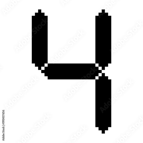 Digital Clock Number Four LCD Display, Seven Segment LED Digit Four, Electronic Numeric Display
