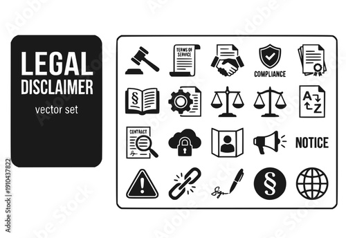 Legal Disclaimer Terms of Service Vector Illustrations Legal-Notices Legal-Agreements Compliance Legal-Documents Disclaimer-Concepts Vector Set - Legal Terms