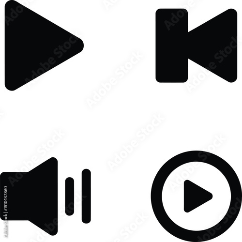 Media player icons play pause previous next volume buttons on checkered background