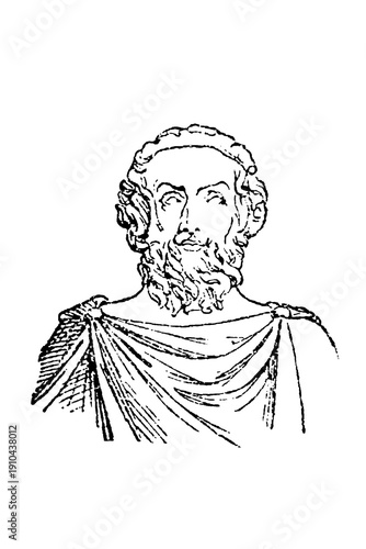 Foto Homer, the legendary ancient Greek epic poet, depicted as a blind bard with a lyre, showing classical mythology and literary iconography, old vintage illustration, 1897