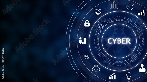 Futuristic cyber security interface on blue background with circular hud, 