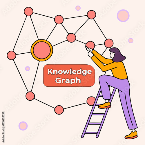 Vibrant visualization of a knowledge graph, showing interconnected data nodes and relationships, ideal for big data and semantic web concepts.