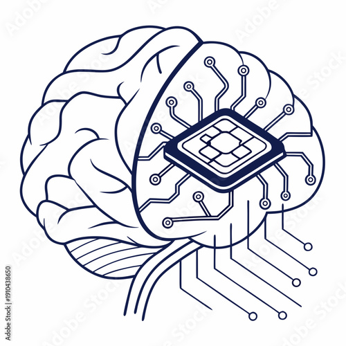 Vector illustration of neuromorphic computing hardware concept, showcasing brain-like chip architecture for AI.