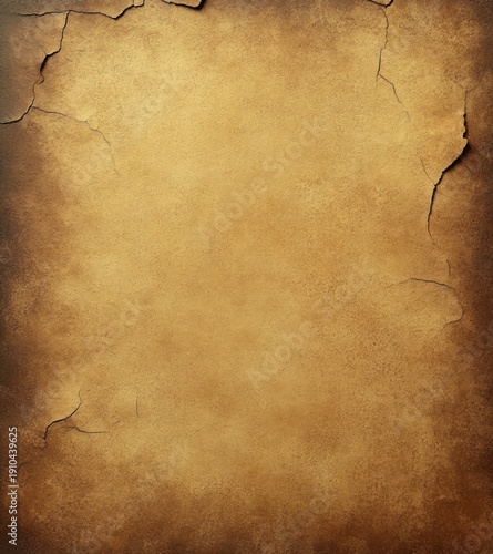 Aged cracked parchment paper background with warm golden brown tones, weathered edges and vintage nostalgic mood