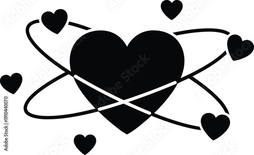 A captivating Valentine's Day vector illustration depicting a central heart orbited by smaller hearts, symbolizing profound love and eternal connection in an abstract design