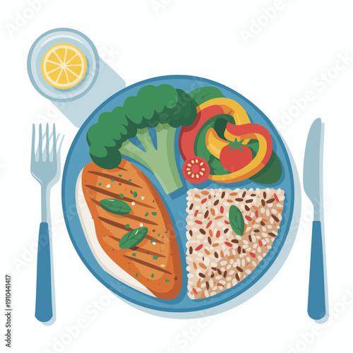 Healthy meal with grilled salmon and vegetables on a plate