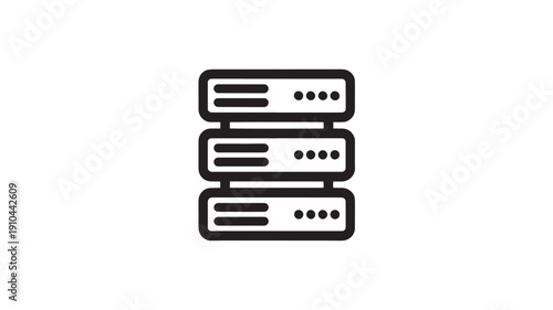 Server Icon in Simple Flat Design with Black Color on White Background for Web Development