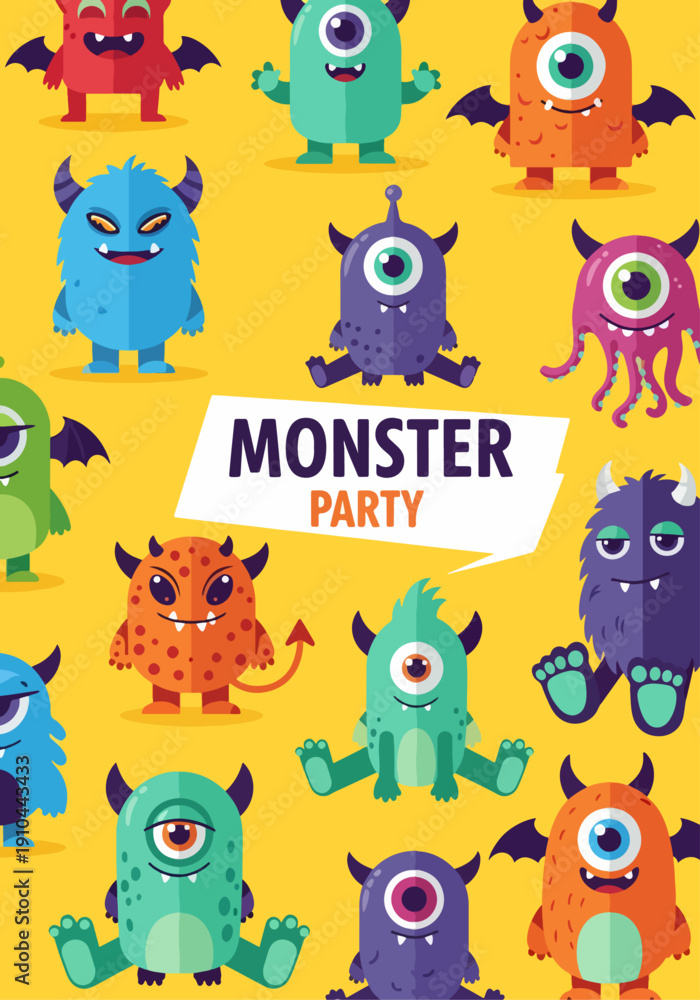Obraz premium Cute spooky creatures celebrating joyful monster gathering