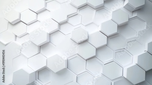 white three-dimensional hexagonal tile pattern with soft shadows and layered depth, minimalist futuristic abstract background evoking calm and order