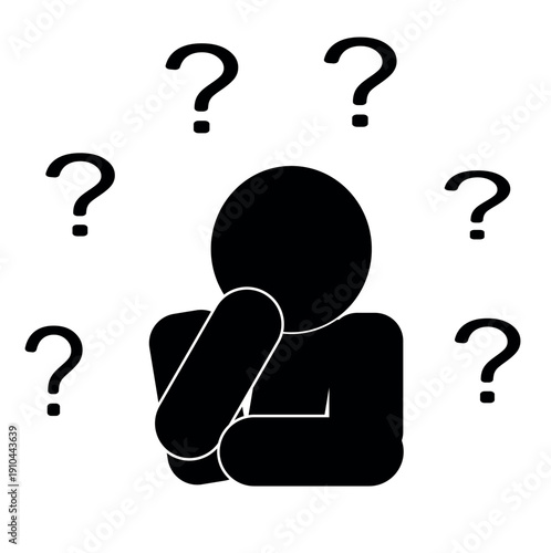 Art & IllustrationConcerned person. Person in question. Questioning the speech and the person. Black EPS 10 vector.