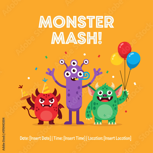 Colorful Monster Birthday Bash Invitation