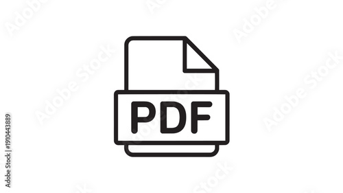 PDF icon in simple flat design with black outline and white background for digital documentation